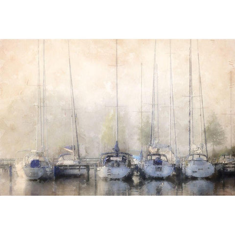 Sailboats In Fog  Black Modern Wood Framed Art Print with Double Matting by Curinga, Kim