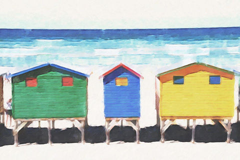 Beach Huts  White Modern Wood Framed Art Print with Double Matting by Curinga, Kim