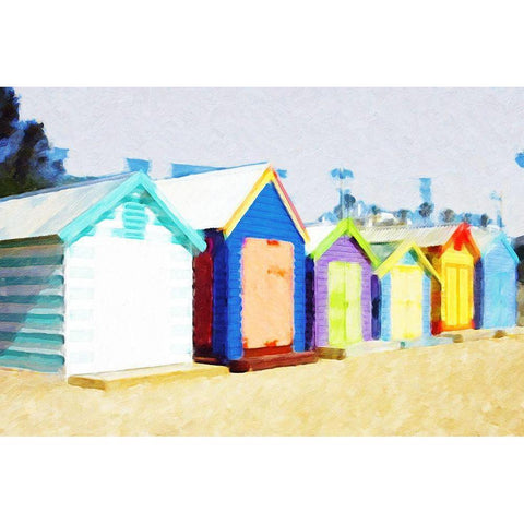 Beach Shacks  Black Modern Wood Framed Art Print by Curinga, Kim