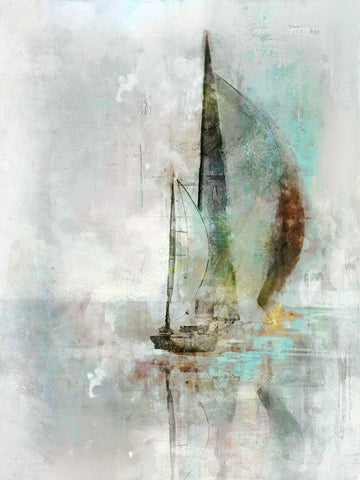 Sailboat II White Modern Wood Framed Art Print with Double Matting by Roko, Ken