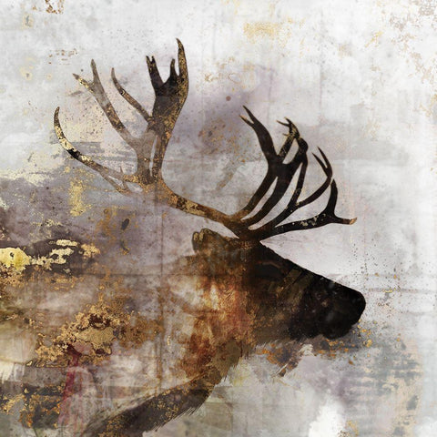 Golden Reindeer Black Modern Wood Framed Art Print with Double Matting by Roko, Ken
