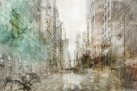 NYC Streets I White Modern Wood Framed Art Print with Double Matting by Roko, Ken