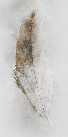 Golden Feather II White Modern Wood Framed Art Print with Double Matting by Roko, Ken