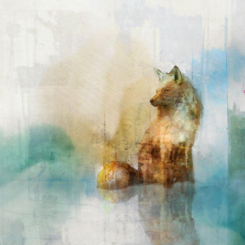 Fox on Teal I  Gold Ornate Wood Framed Art Print with Double Matting by Roko, Ken