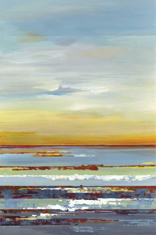 Amber Horizon White Modern Wood Framed Art Print with Double Matting by Lera