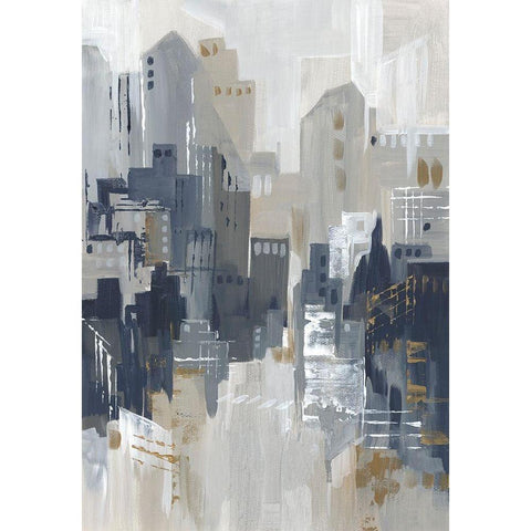 Indigo City I  Black Modern Wood Framed Art Print by Lera