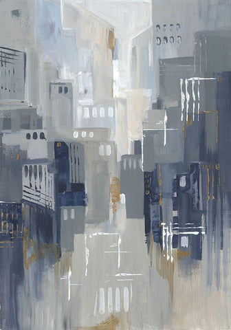 Indigo City II White Modern Wood Framed Art Print with Double Matting by Lera