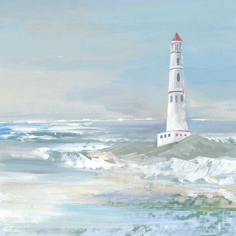 Blue Ocean Lighthouse White Modern Wood Framed Art Print by Lera