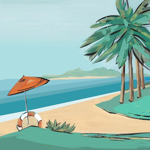 Sandy Beach White Modern Wood Framed Art Print by Lera