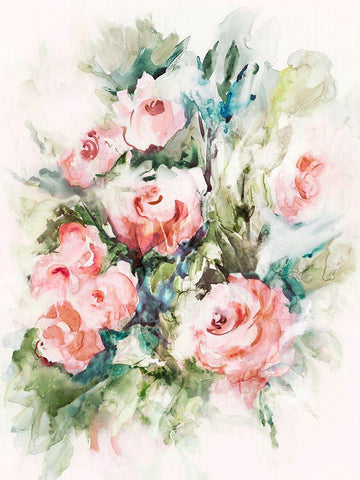 Fresh Pink Florals I  White Modern Wood Framed Art Print with Double Matting by Lera