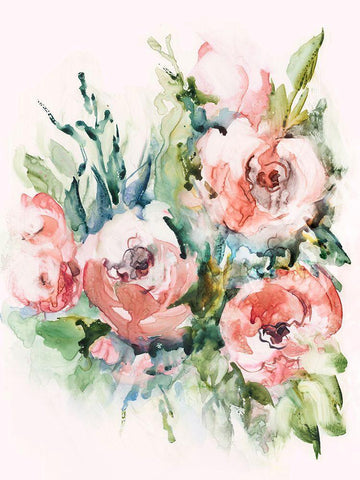 Fresh Pink Florals II White Modern Wood Framed Art Print with Double Matting by Lera