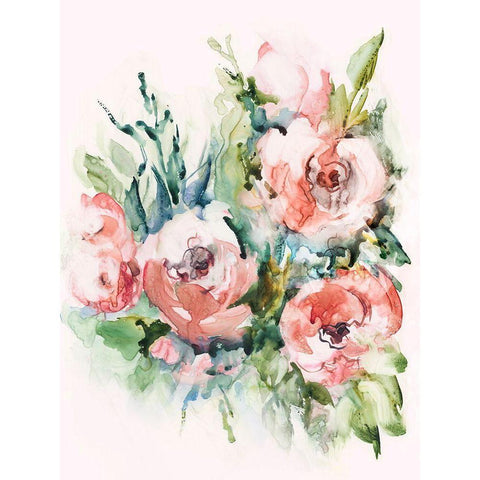 Fresh Pink Florals II Black Modern Wood Framed Art Print with Double Matting by Lera