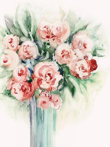 Roses in a Vase I  White Modern Wood Framed Art Print with Double Matting by Lera
