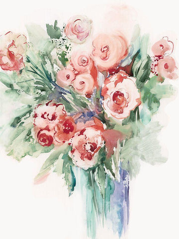 Roses in a Vase II White Modern Wood Framed Art Print with Double Matting by Lera