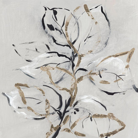 Golden Floral II  Black Modern Wood Framed Art Print by Lera
