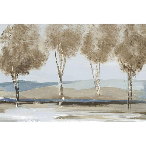 Golden Birch Tree Forest  Black Modern Wood Framed Art Print by Lera