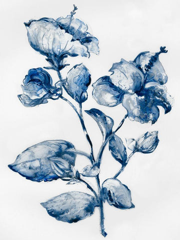 Blue Blooming  Black Ornate Wood Framed Art Print with Double Matting by Lera