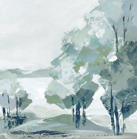 Blue Tree Forest II  White Modern Wood Framed Art Print with Double Matting by Lera