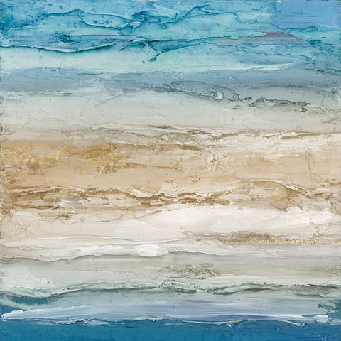 Blue Coastal Landscape I White Modern Wood Framed Art Print with Double Matting by Lera
