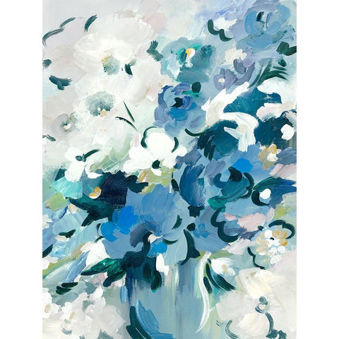 Blue Floral Vase Gold Ornate Wood Framed Art Print with Double Matting by Lera