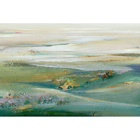 Green Sunset Pasture Black Modern Wood Framed Art Print with Double Matting by Lera