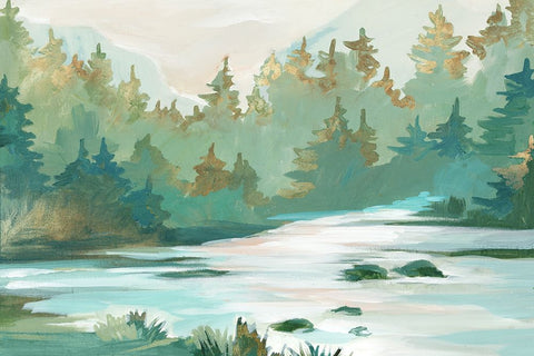 Green Serene  II White Modern Wood Framed Art Print with Double Matting by Lera