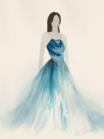 Blue Dress I  Black Ornate Wood Framed Art Print with Double Matting by Lily K