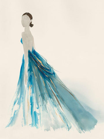 Blue Dress II Black Ornate Wood Framed Art Print with Double Matting by Lily K