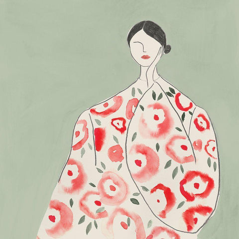 Floral Woman I  White Modern Wood Framed Art Print by Lily K