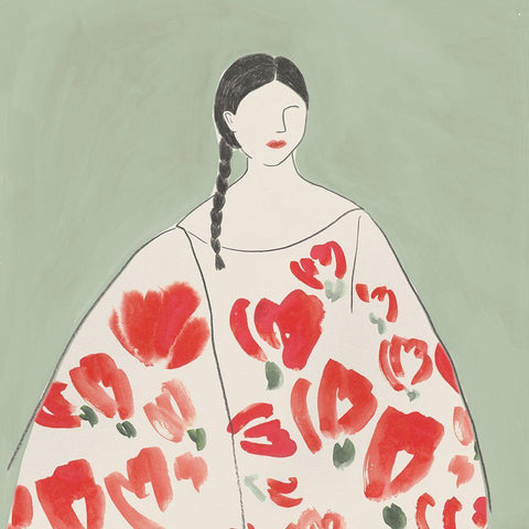 Floral Woman II Gold Ornate Wood Framed Art Print with Double Matting by Lily K