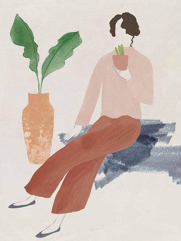 Plant Lady I  White Modern Wood Framed Art Print with Double Matting by Lily K