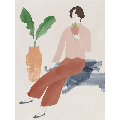 Plant Lady I  Black Modern Wood Framed Art Print by Lily K
