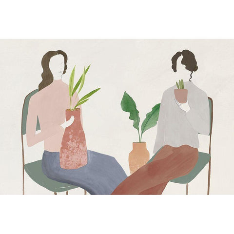 Two Girls  Black Modern Wood Framed Art Print with Double Matting by Lily K