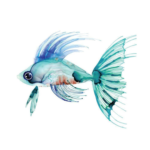 Teal Fish Black Modern Wood Framed Art Print with Double Matting by Berg, Margaret