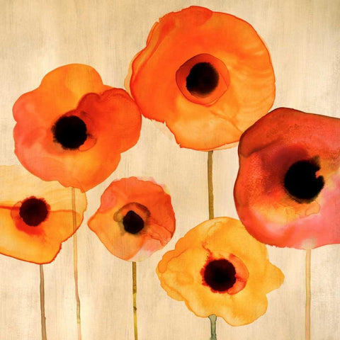 Orange Poppies II Gold Ornate Wood Framed Art Print with Double Matting by Berg, Margaret