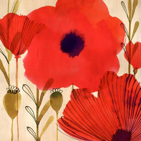 Wild Poppies I Black Ornate Wood Framed Art Print with Double Matting by Berg, Margaret