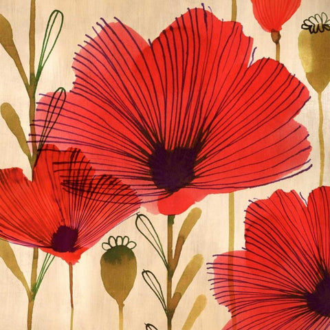 Wild Poppies II Black Ornate Wood Framed Art Print with Double Matting by Berg, Margaret