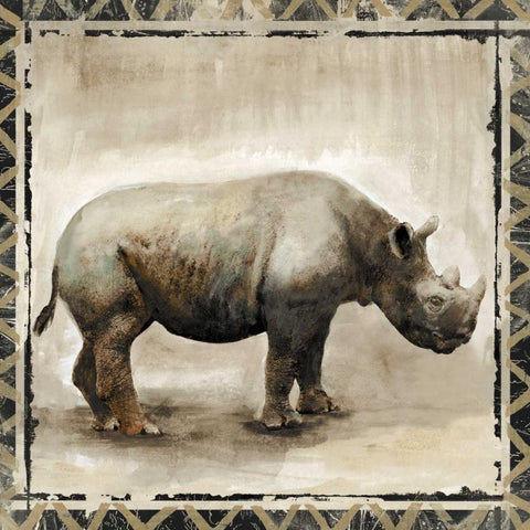 Happy Rhino  Gold Ornate Wood Framed Art Print with Double Matting by Woodey, Michelle