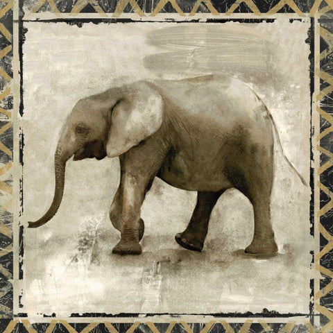 Happy Elephant Black Ornate Wood Framed Art Print with Double Matting by Woodey, Michelle