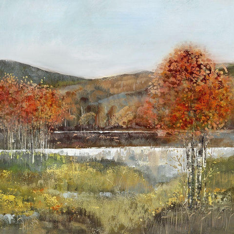 Autumn Breeze I Black Modern Wood Framed Art Print by Woods, Maya