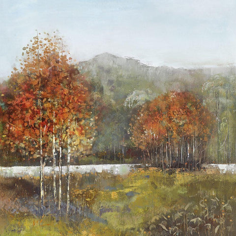Autumn Breeze II White Modern Wood Framed Art Print with Double Matting by Maya Woods
