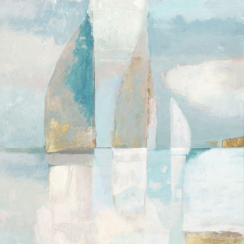 Blue Sails II Black Modern Wood Framed Art Print with Double Matting by Woods, Maya