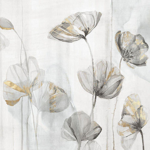 Silver Poppies I Gold Ornate Wood Framed Art Print with Double Matting by Woods, Maya