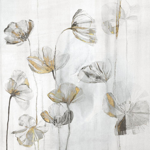 Silver Poppies II White Modern Wood Framed Art Print with Double Matting by Woods, Maya