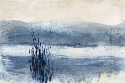 Still Blue Water I  White Modern Wood Framed Art Print with Double Matting by Woods, Maya