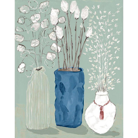 Floral Vases  Black Modern Wood Framed Art Print with Double Matting by Woods, Maya