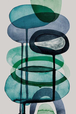 Blue Escape II White Modern Wood Framed Art Print with Double Matting by Galapon, Nikki