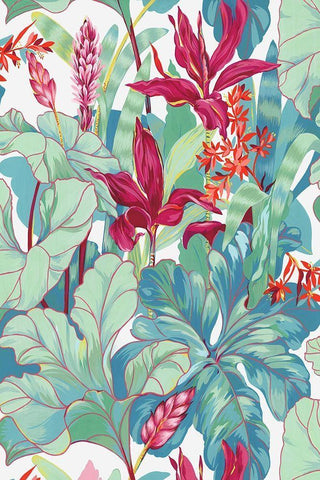 Tropical Flowers I  White Modern Wood Framed Art Print with Double Matting by Egan, N.H.