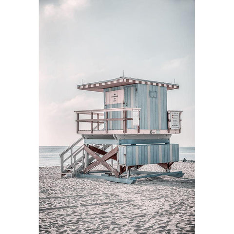 Miam Blue Beach Lifeguard Tower  Black Modern Wood Framed Art Print by Haase, Andrea