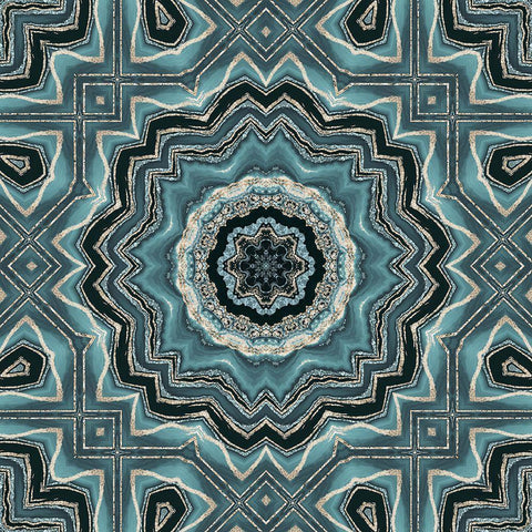 Gold Teal Tile II  Black Ornate Wood Framed Art Print with Double Matting by Haase, Andrea